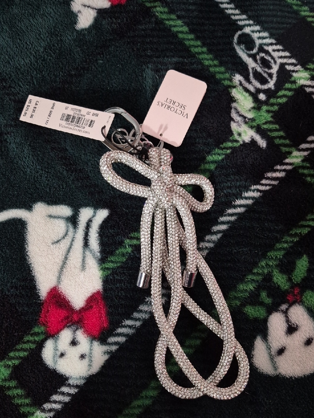 Victoria's Secret Silver Crystal Bow Keychain Card Holder Charm
